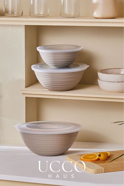 UCCO Set of 3 Storage Containers 1+2+3 Liter Food Storage with Lid Microwave Refrigerator Compatible Pinterest Bowl