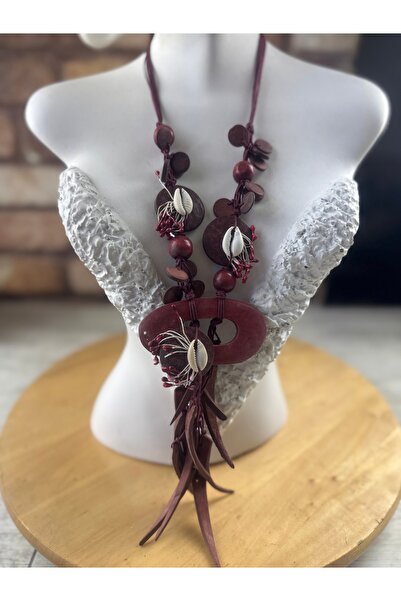 SEDEF TAKI Uzun ahşap deniz kabuğu Bodrum kolye