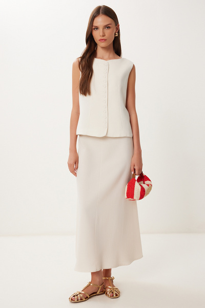 Lovelyİstanbul Σετ Φούστα Λινό Γιλέκο ΚΡΕΜΑ LBV0061