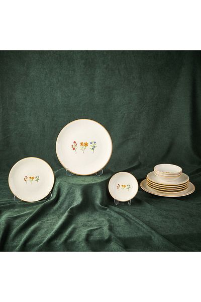 MATMEL Kitchen 12 Piece Crispy Floral Ceramic Breakfast Set - Colorful