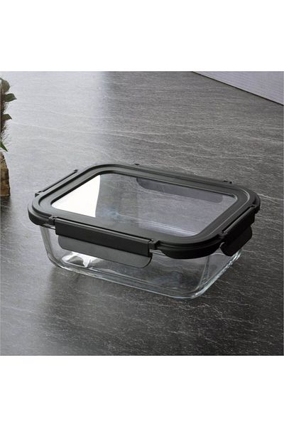 MATMEL Lockable Glass Storage Container - Black - 1000 ml