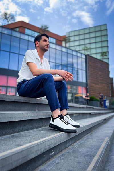 TB Terzi Bey Tb-X204 Tailor Bey White Black Linen Black High Sole Casual Men's Sports Shoes