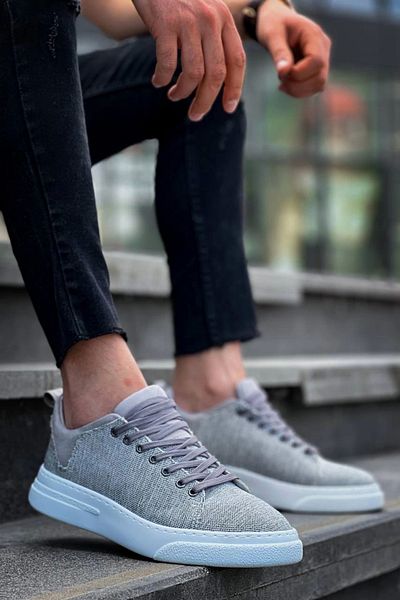 TB Terzi Bey Tb-X204 Tailor Bey Gray Linen White High Sole Casual Men's Sports Shoes