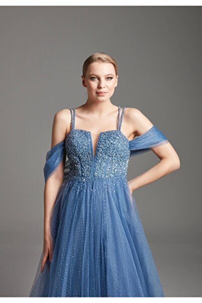 Megi Gelinlik Kabarık Askılı Taşlı Abiye