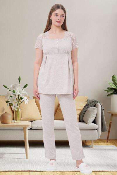 Mecit Pijama طقم بيجامة ماكسي 6056 مينك للحوامل