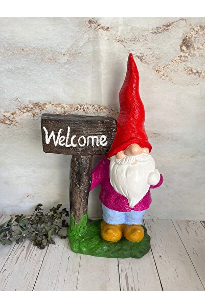 Bypinaryuksel Welcome Yazılı Bahçe Cücesi,Bahçe Dekorasyon Biblosu