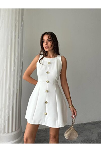 conconmoda Düğmeli Atlas Mini Renata Elbise