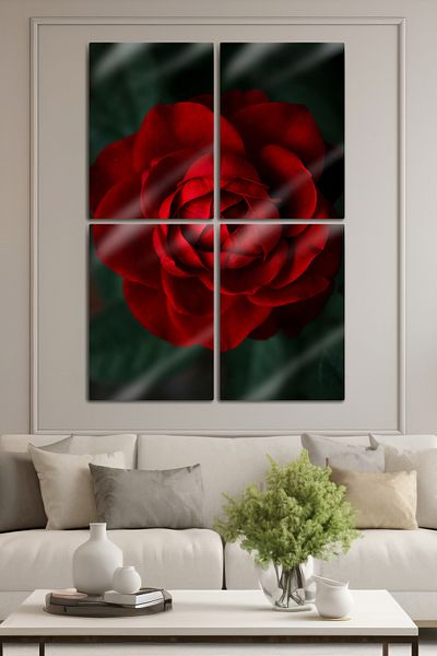 DekorHane Metal Print - Red Rose, Rose Decorative Piece Aesthetic Painting, Shiny Glass Appearance Surface