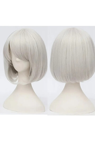 Butic 2B Nier Automata Peruk Beyaz-Gri Cosplay Peruk Sentetik Peruk