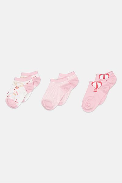 Bebe Kids Girl 3 Pairs Printed Ankle Socks, Multicolor