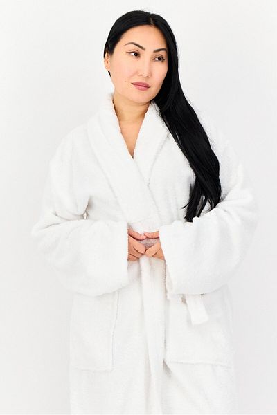 Bebe Women Long Sleeve Textured Belted Robe, White