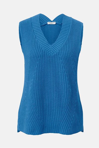 Tchibo Women Regular Fit Textured Sleeveless Sweater Vest, Blue