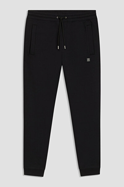 HUGO Erkek Rahat Kalıp Kabartmalı Logo Desenli Beli ve Paçası Lastikli Pamuklu Siyah Eşofman Altı 5053369