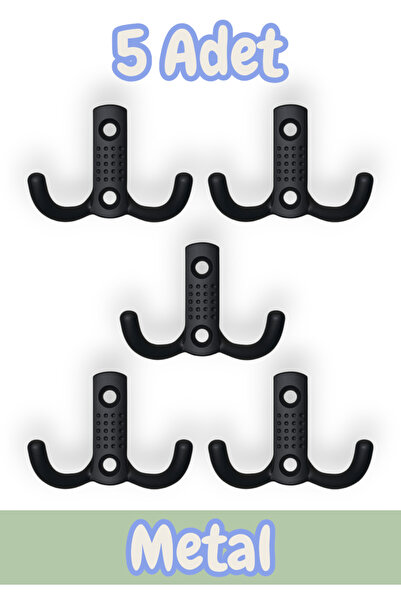 onderhomestore Noktalı Portmanto Vestiyer Duvar Dolap Elbise Askısı Siyah Metal Mobilya Askılığı Askılık (5 Adet)