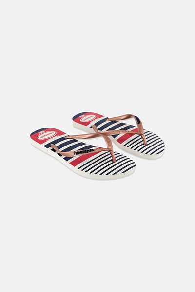 Havaianas Women Style 2 Slim Nautical Stripe Slippers, White/Navy