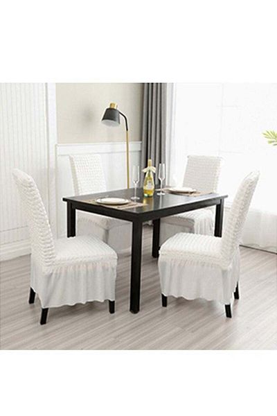 Generic 4 Pcs Dining Chair Covers with Lace Hem, Washable Seersucker Chair Protect Cover