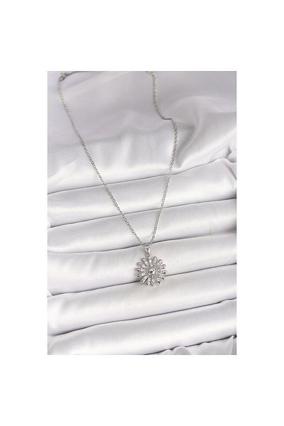 Clariss 316L Steel Silver Color Chain Zircon Stone Sun Model Women's Necklace