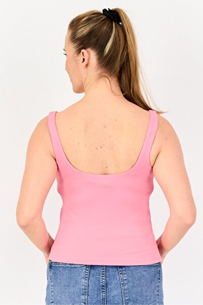 Bebe Women Crew Neck Sleeveless Solid Tank Top, Pink