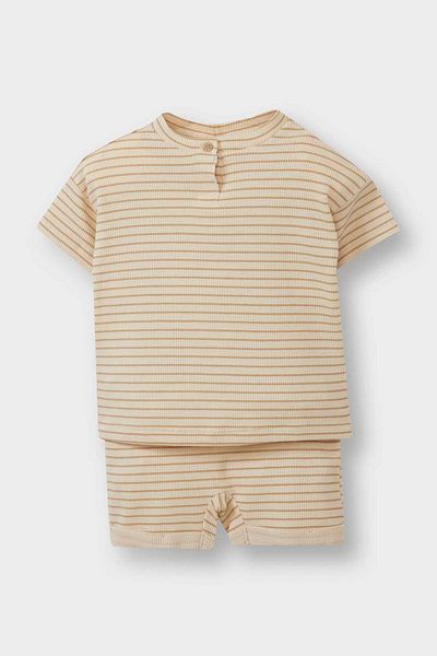 DeFacto Baby Boy 2-Piece Set Striped Short Sleeve Waffle T-Shirt Elastic Waist Shorts E8384A525Sm