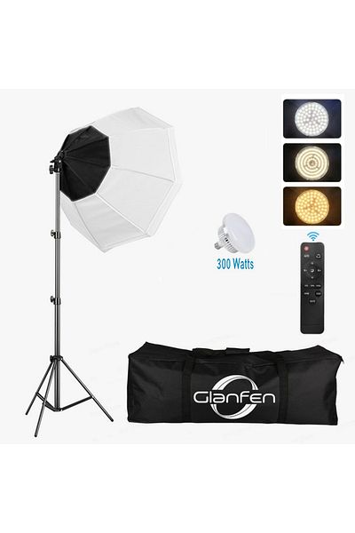 glanfen Photography Softbox Lighting Kit with 380W 3 Colors Remote LED Bulbs,Soft Boxes and Carry Bag