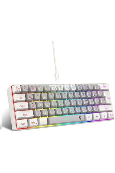 ROCK POW Gaming Keyboard by Rock Pow USB Multicolor, 60% Arabic-English, Backlit RGB, Waterproof, Compact wit
