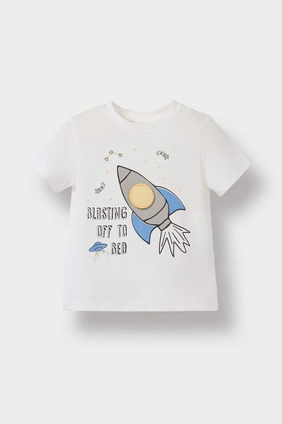 DeFacto Baby Boy Pajamas Set Space Printed Short Sleeve Combed Cotton Top Elastic Waist Shorts E4788A525Hs