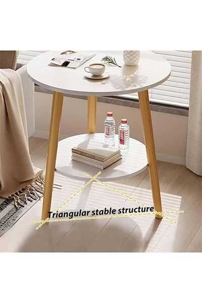 COOYA Small Round Side Table Two Layers Mechacose, Round Table for Living Room and Bedroom, Durable
