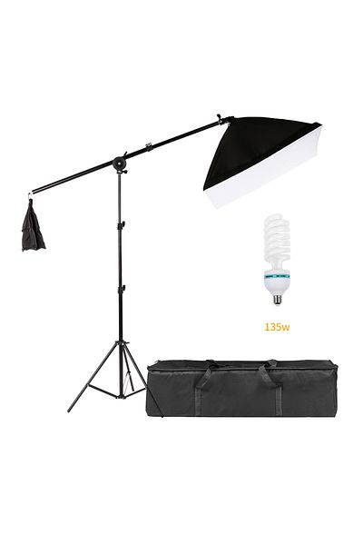 FlashHawk Photography Softbox Lighting Kit with 135W Bulbs,C Cantilever Stand with Boom Arm,Carry Bag