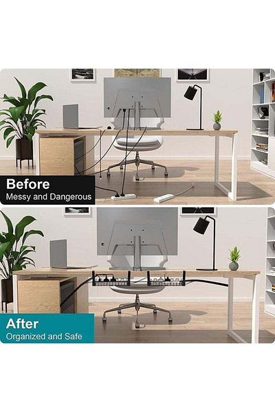 COOYA Under Desk Cable Management Tray, 15.35" No Need to Drill Holes Cable Organizer(Black, 1 Pack)