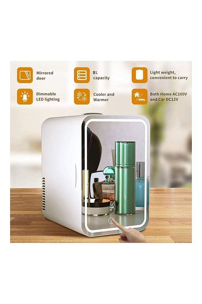 COOYA Mini Makeup Beauty Fridge with Mirror 4 L Fridge3245 White for Skincare Products and Beverages