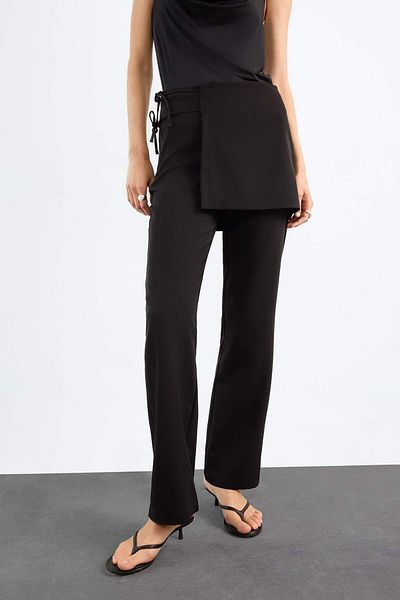 DeFacto Black Trousers with Waist Tie Detail F9020Ax25Sm