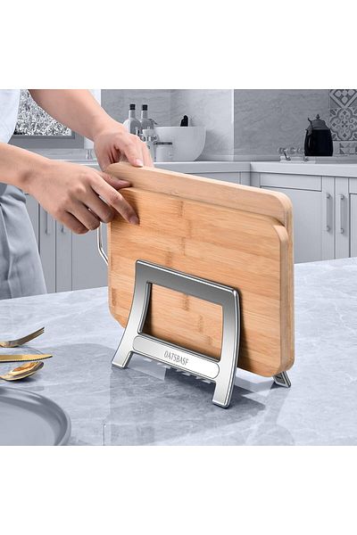 COOYA Cutting Board Holder,Auto Width Adjustable for Countertop Counter Kitchen Cabinet (Silver)