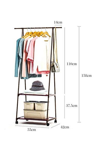 COOYA Rolling A - Frame Garment Rack, 2 - Tier Shelves, Wheels, Black Metal, Bedroom
