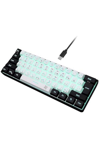 ROCK POW Arabic English 60% Wired Gaming Keyboard, RGB Backlit Mini Keyboard, Waterproof Small Ultra
