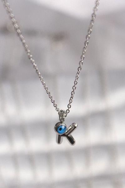 Dazzlecave 316L Stainless Steel Letter Necklace - Letter m Evil Eye Beaded Silver Color Letter Necklaces
