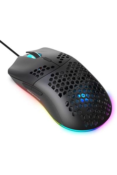 ROCK POW Gaming Mouse with Honeycomb Design, 8000 DPI High-Precision Sensor, RGB Backlighting, Wired
