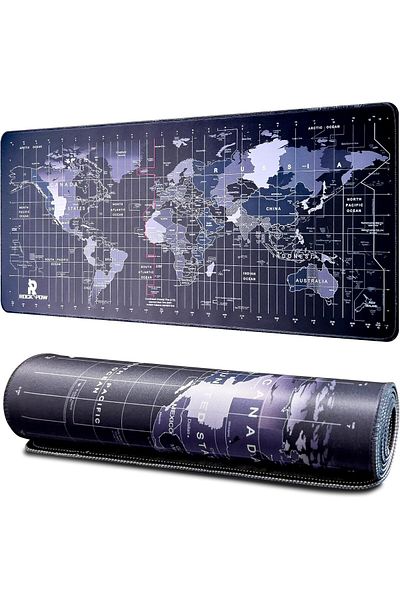 ROCK POW Large Gaming Mouse Pad - World Map Design