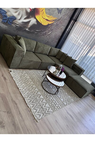 Erduran Mobilya ANGELO 5 MODÜL SIRT MİNDERLİ FİTİLLİ KADİFE KÖŞE KOLTUK TAKIMI