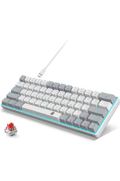 ROCK POW 60% Wired Mechanical Gaming Keyboard 63 keys Ice Blue Backlit Ultra-Compact Mini Keyboard,