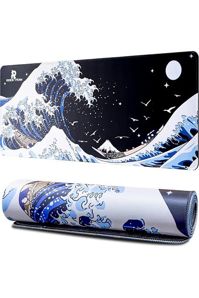 ROCK POW لوحة ماوس كبيرة للألعاب Sea Wave Big Mousepad مع سطح مضاد للانزلاق، 800 × 300 × 3 مم، أكثر سمكًا