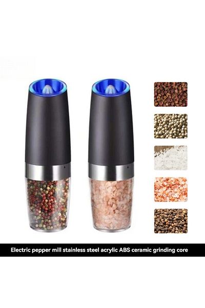 Choice 2pcs Black Electric Pepper Mill Stainless Steel Automatic Gravity Induction Salt and Pepper Grinder