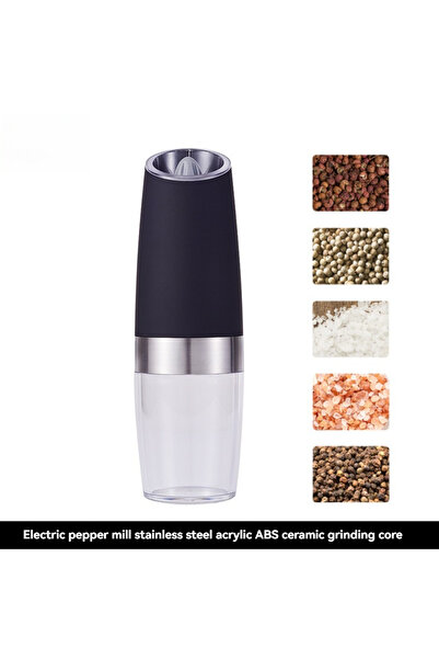 Choice مطحنة فلفل كهربائية سوداء من الفولاذ المقاوم للصدأ، مطحنة ملح وفلفل تعمل بالجاذبية التلقائية