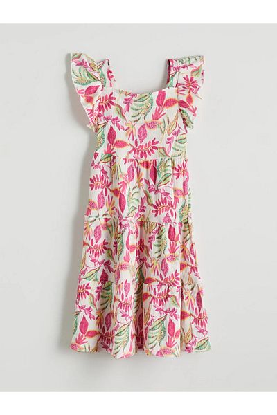 LC Waikiki Lcw Kids Ecru Square Neck Floral Girl's Dress