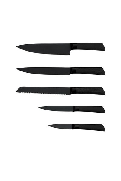 Hatchen 6-Piece Stainless Steel Sharp Blade Kitchen Knife Set with Storage Block Black and Brown