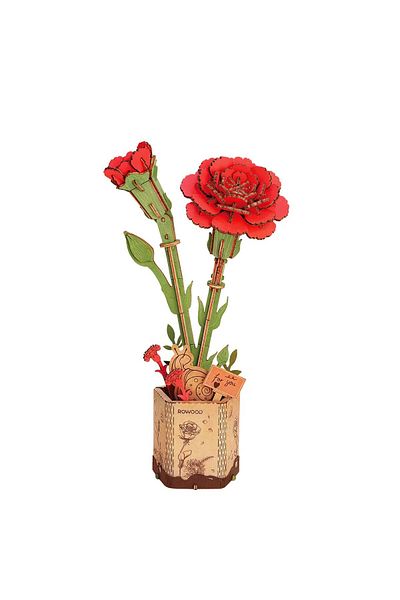 Robotime Red Carnation - 3D Wooden Puzzle - 124 Pieces