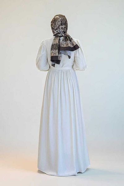 Bym Fashion Dress with Elastic Sleeves and Button Detail on the Front 6040 Ecru