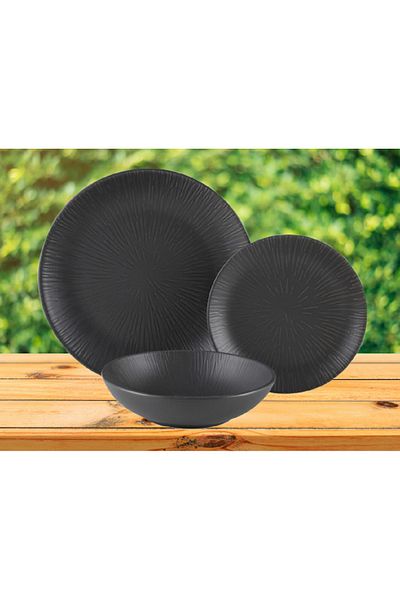 Bien Servi 18-Piece Contemporary Design Stoneware Dinner Set Dark Grey