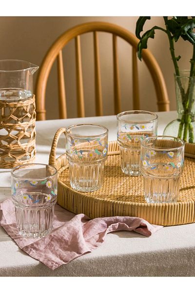 LC Waikiki Lcw Home Colorless Flower Printed Glass Cup Set of 4 380 ml
