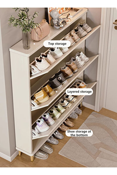 sharpdo Home Entrance Furniture 3-Layer Ultra-Thin Shoe Cabinet, Flip-Top Ultra-Thin Shoe Cabinet