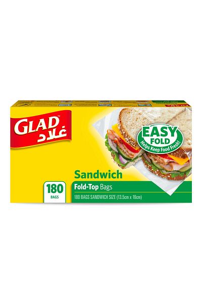 Glad Sandwich Fold-Top Bags, Size 13.5cm x 16cm 180 pcs